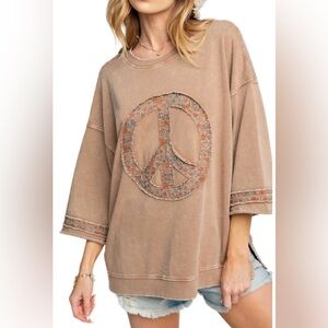 Easel Brown Tunic with Peace Sign